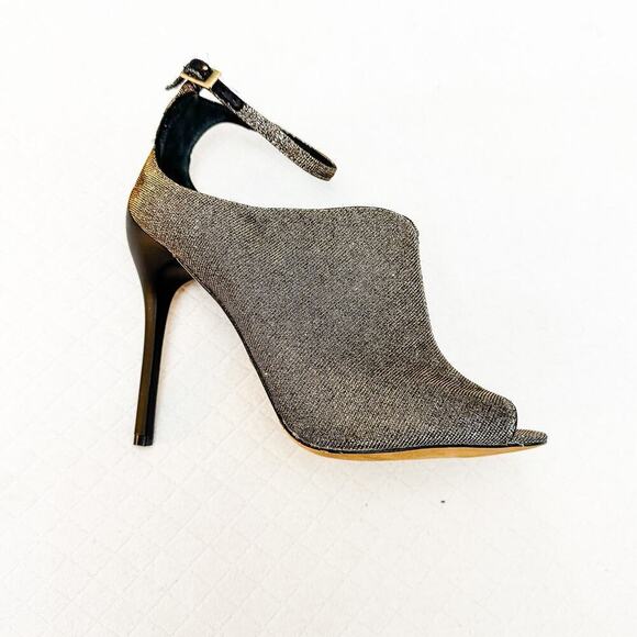 Brian Atwood Glitter Peep Toe Pump Heel Metallic Stiletto Heel Gold Size 7.5 - Picture 2 of 6